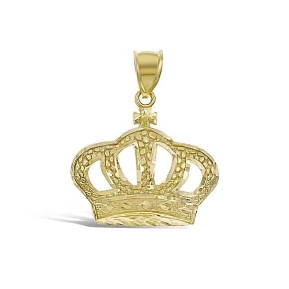 10k Yellow Gold Crown Cross Pendant Charm 1.1 inch - Picture 1 of 2